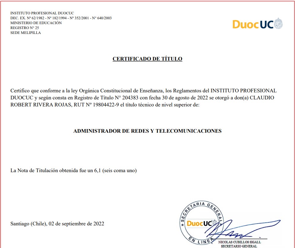 Título Administración de Redes